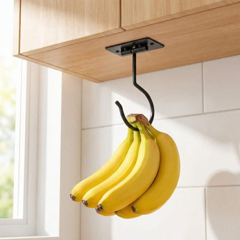 Kitchen Gadgets Organizer - Siyah Metal Kendinden Yapışkanlı Muz Askısı